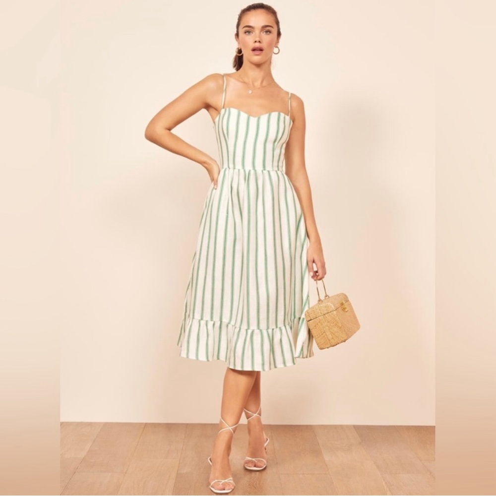 Reformation Eileen Striped Linen Midi Dress Sz 0